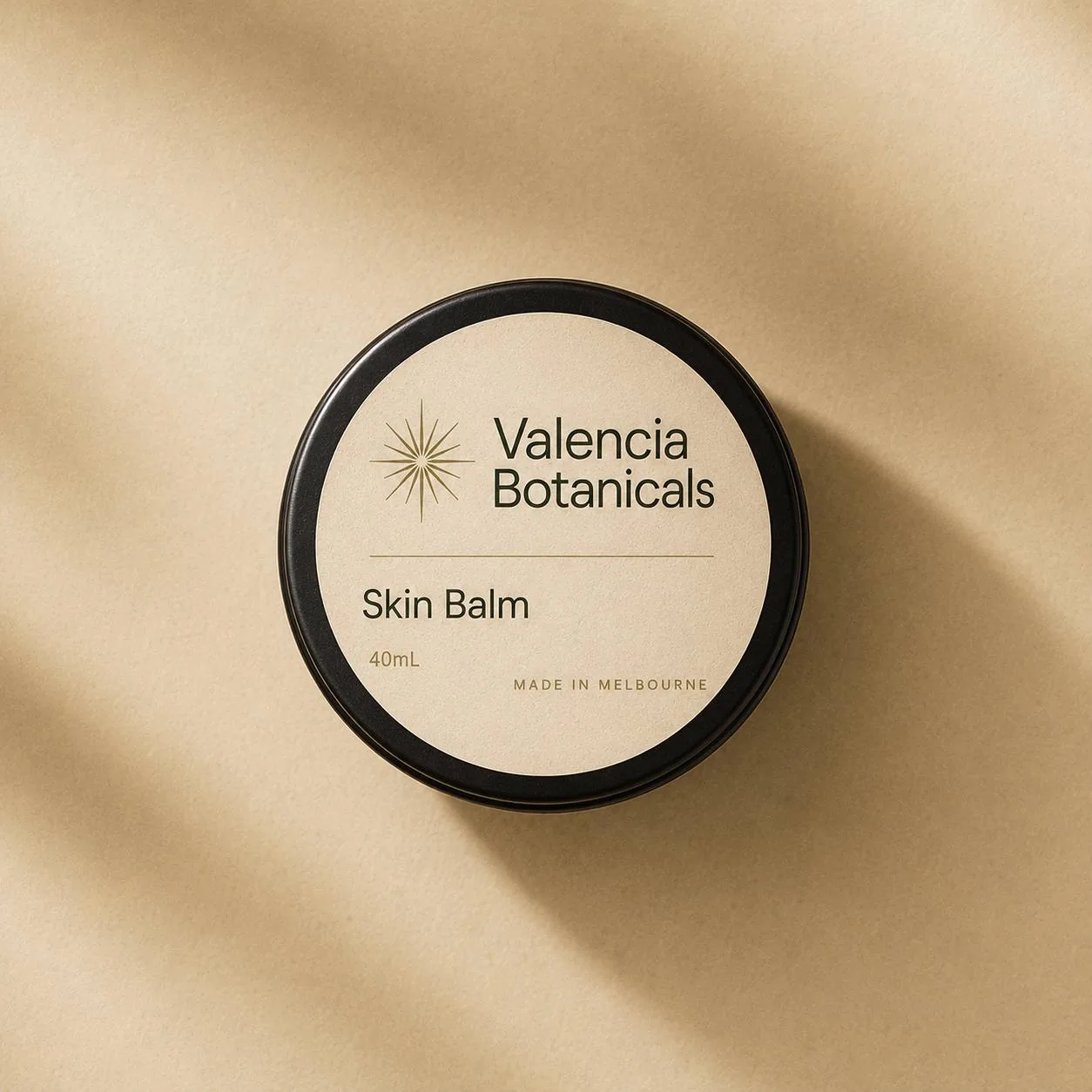 Valencia Botanicals Skin Balm for Rosacea and Eczema — small shallow amber jar with black lid, 40mL